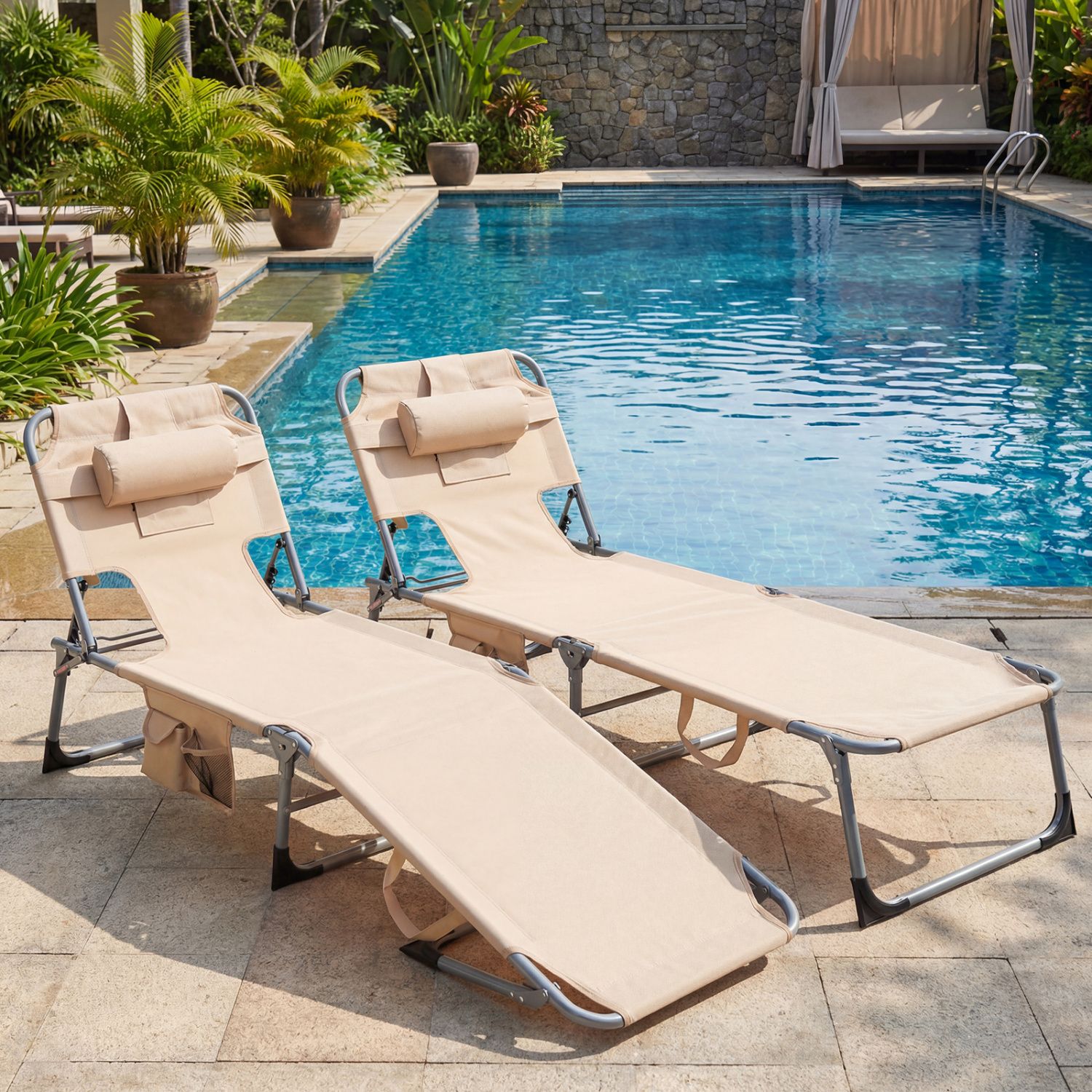Tanning Chair, Face Arm Holes Folding Chair - Beige