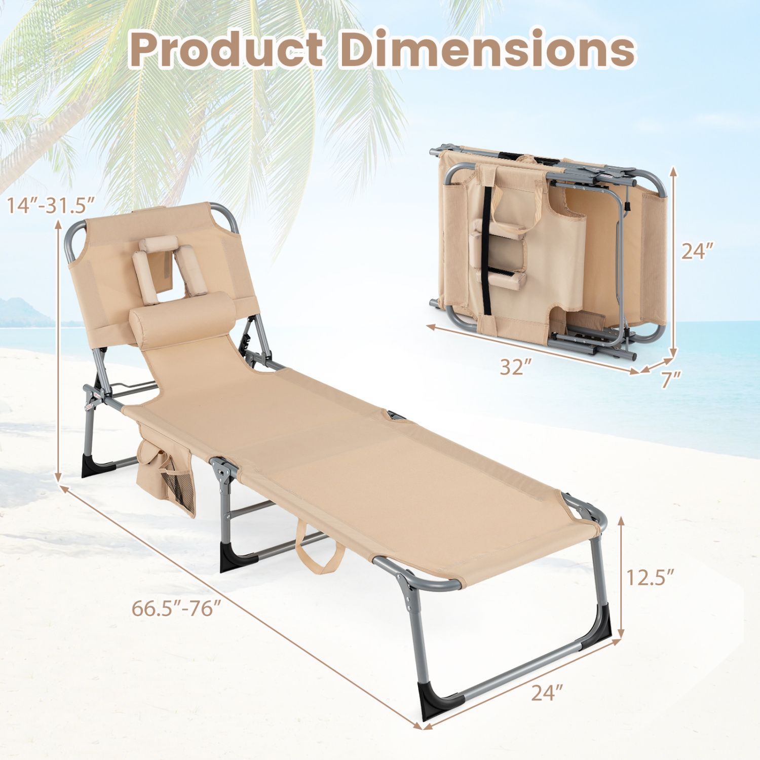 Tanning Chair, Face Arm Holes Folding Chair - Beige