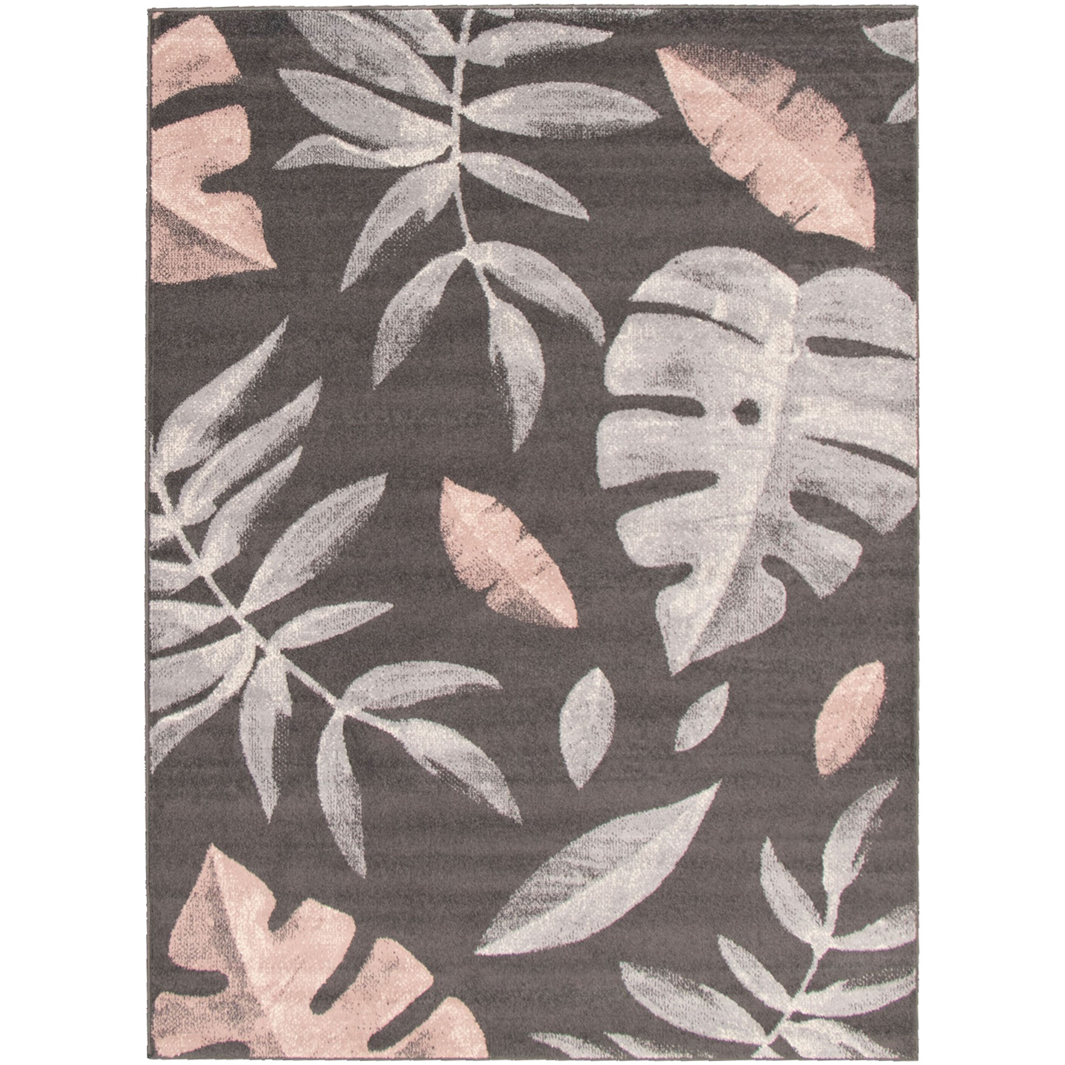 Feuilles Anthracite-Pink Rug