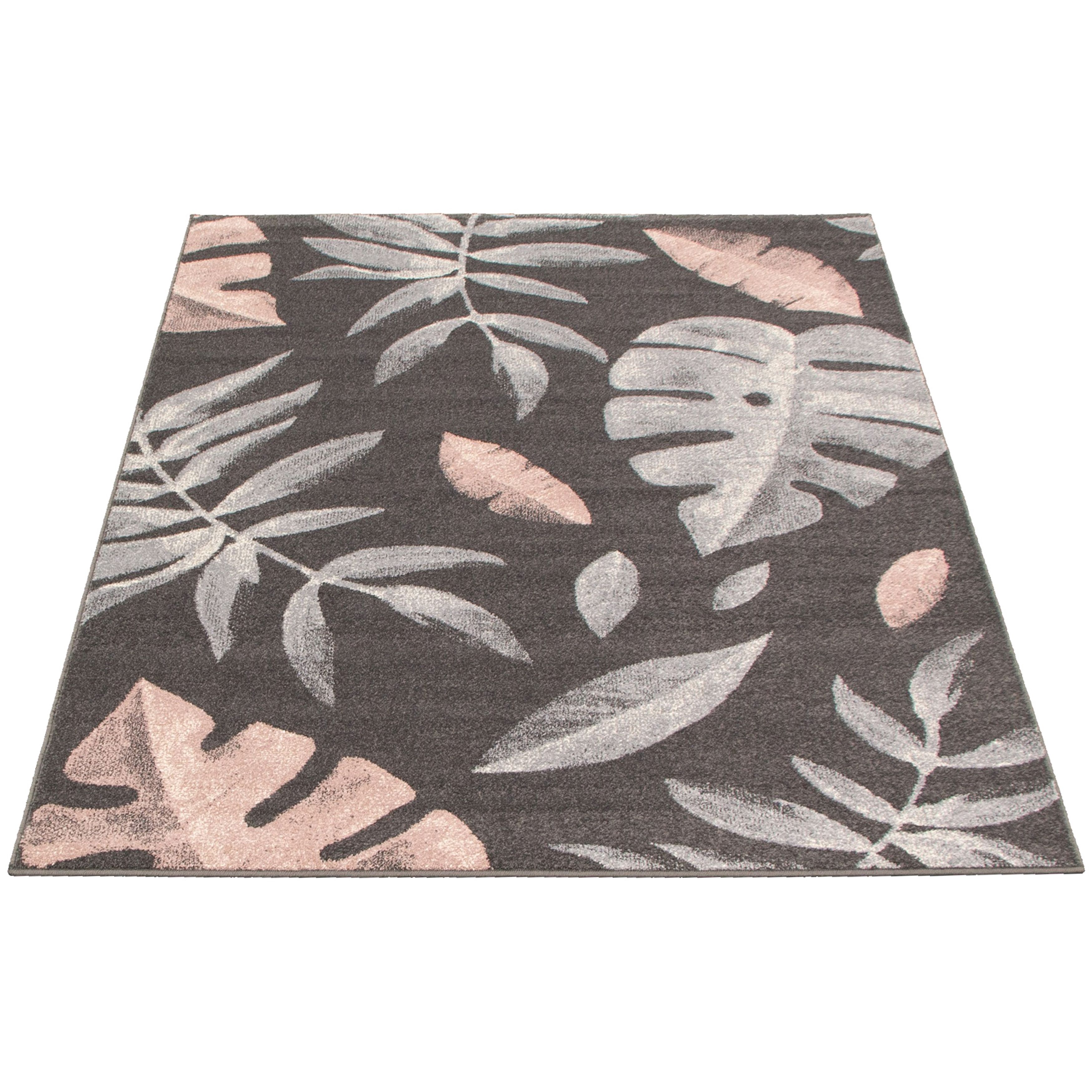 Feuilles Anthracite-Pink Rug