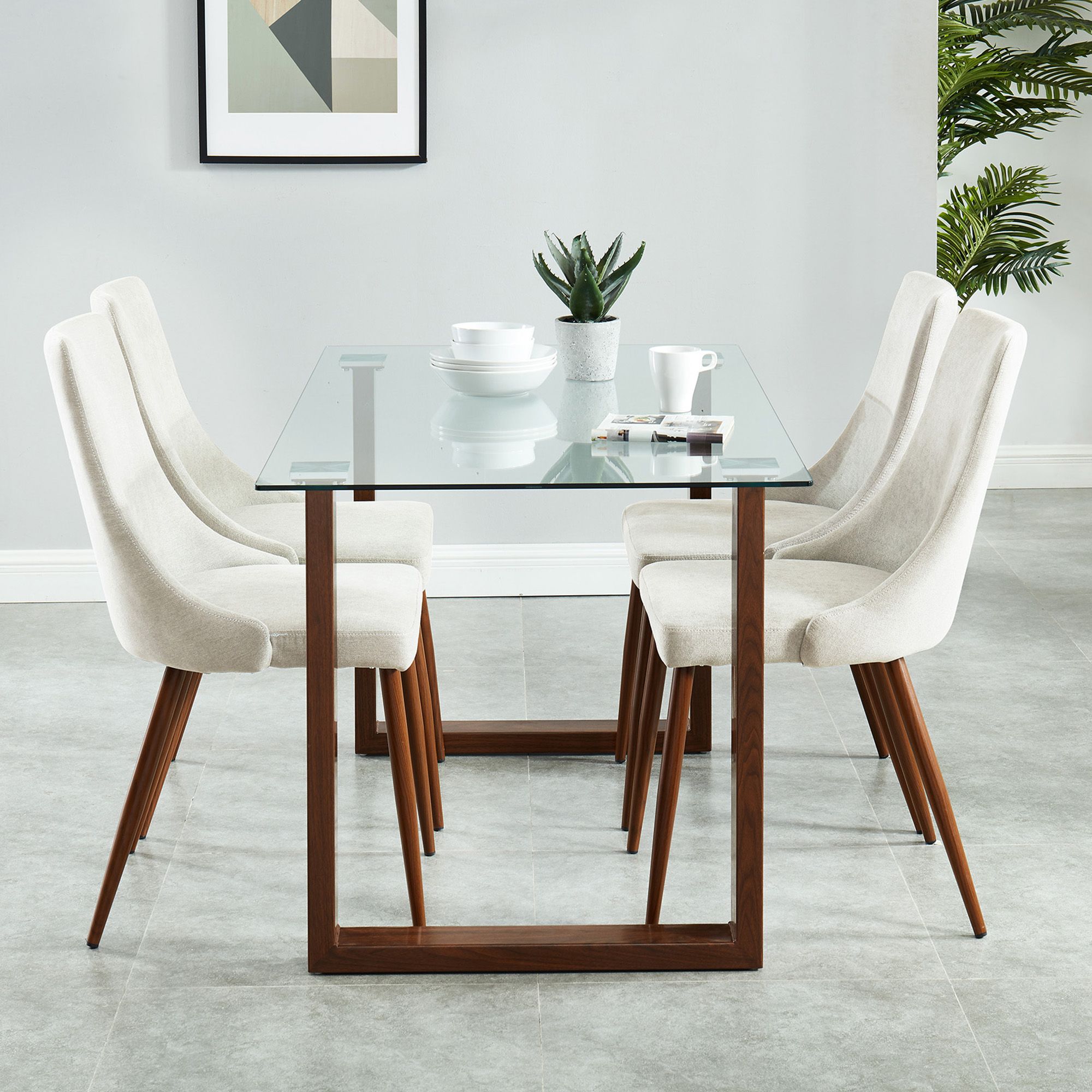 Cora Upholstered Side Chair - Beige Fabric/Walnut