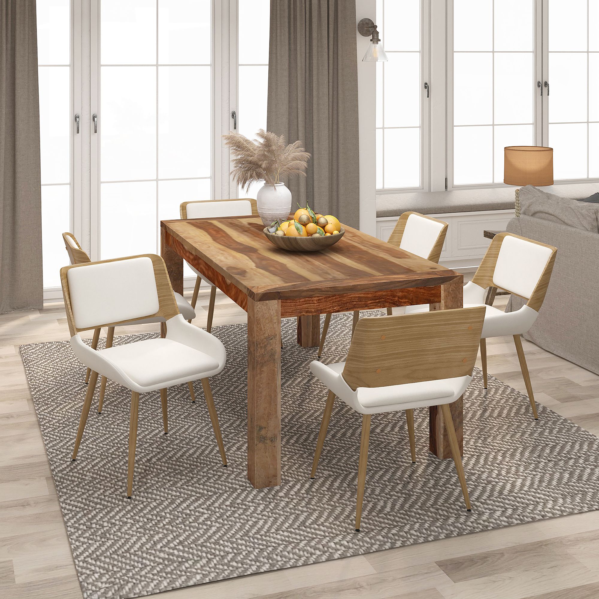 Hudson Upholstered Side Chair - Beige Fabric/Natural Finish