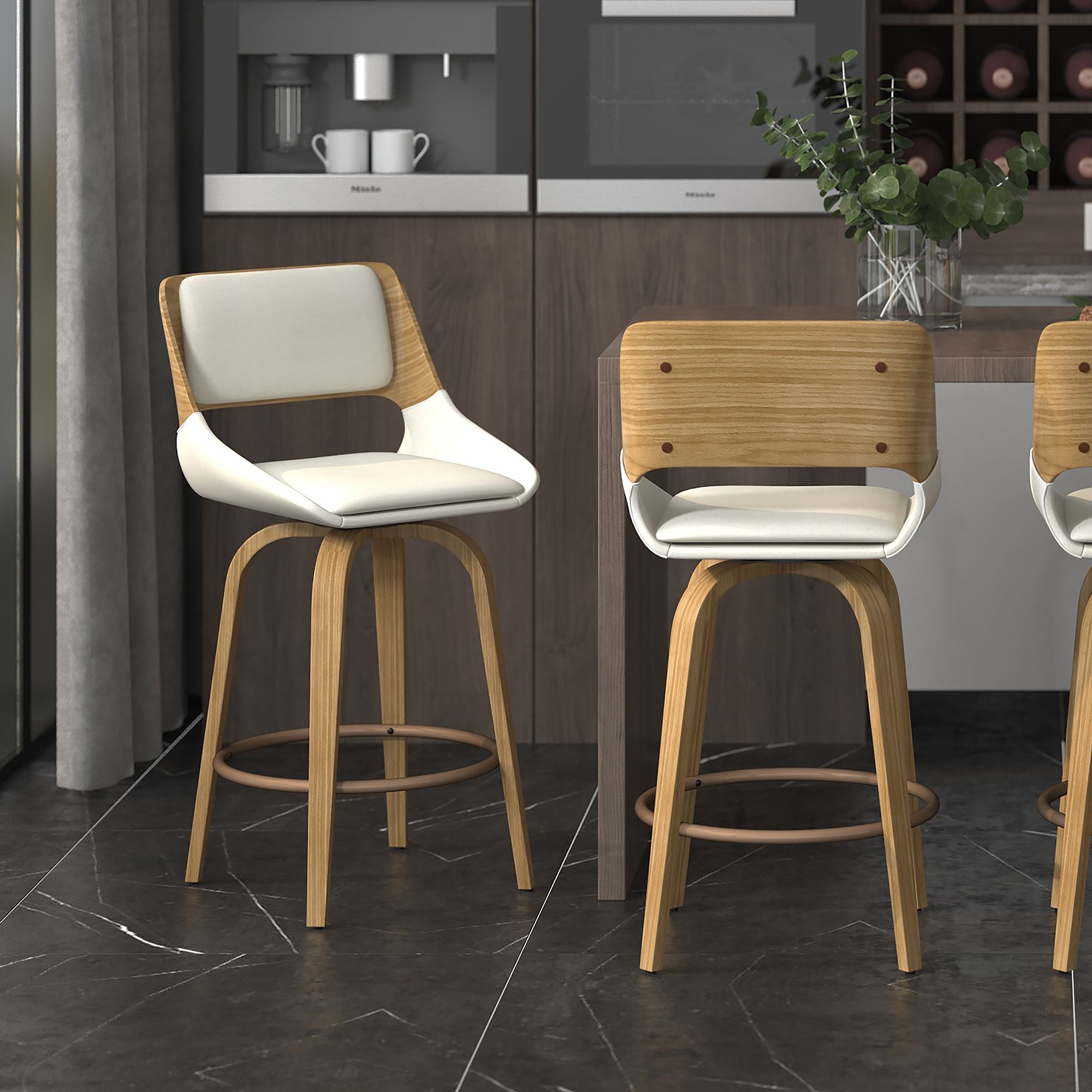 Hudson Counter Stool - Beige Fabric/Natural Finish