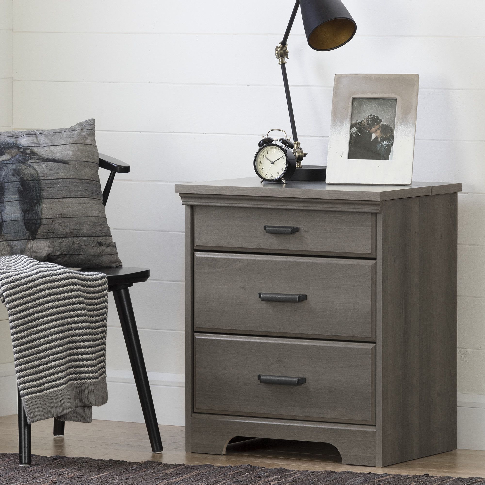 Versa Nightstand with Charging Station and Drawers - Grey