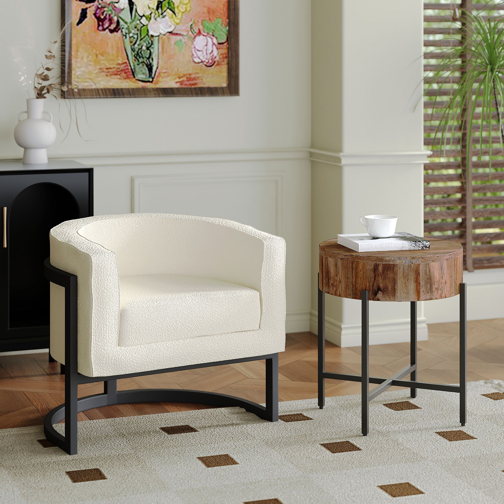 Zhuri Accent Chair - Ivory/Black