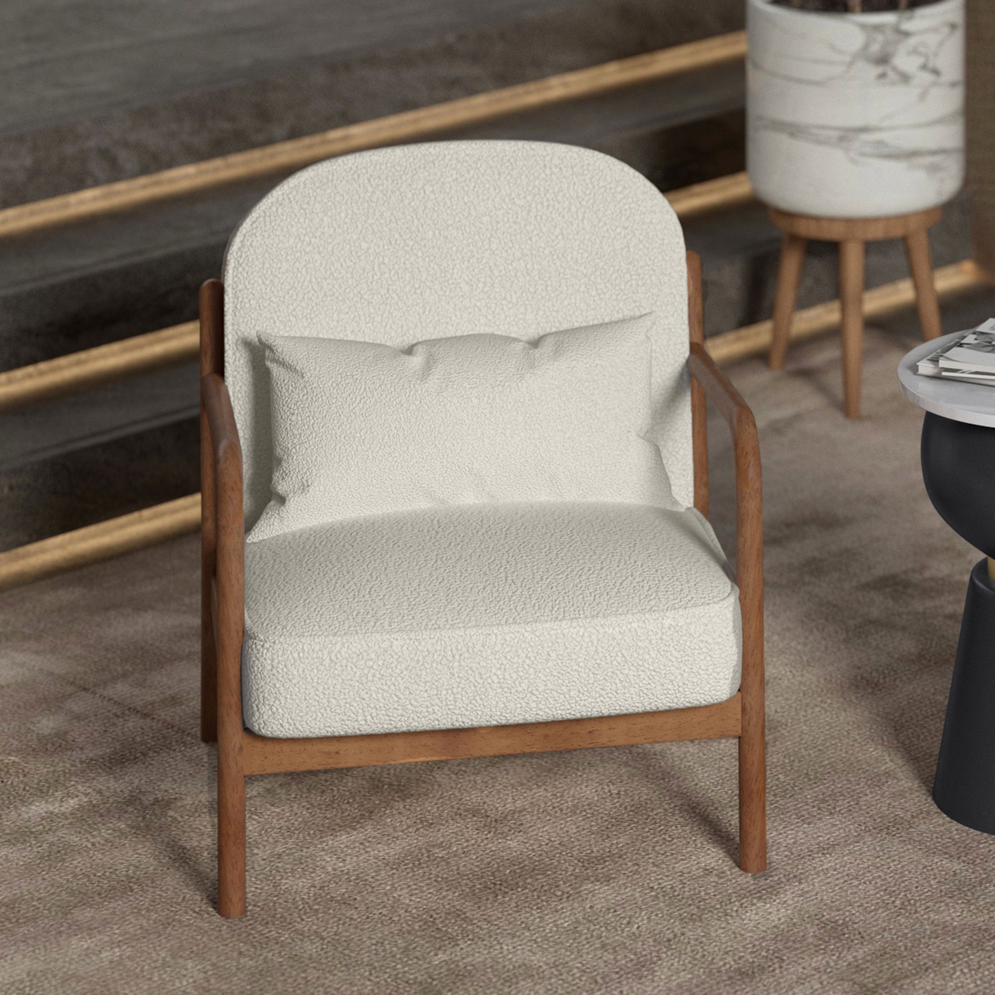 Farah Accent Chair - White Fabric/Walnut