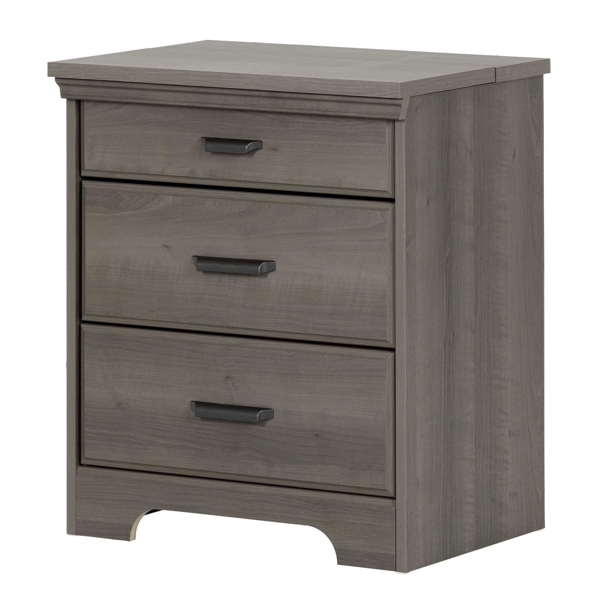 Versa Nightstand with Charging Station and Drawers - Grey