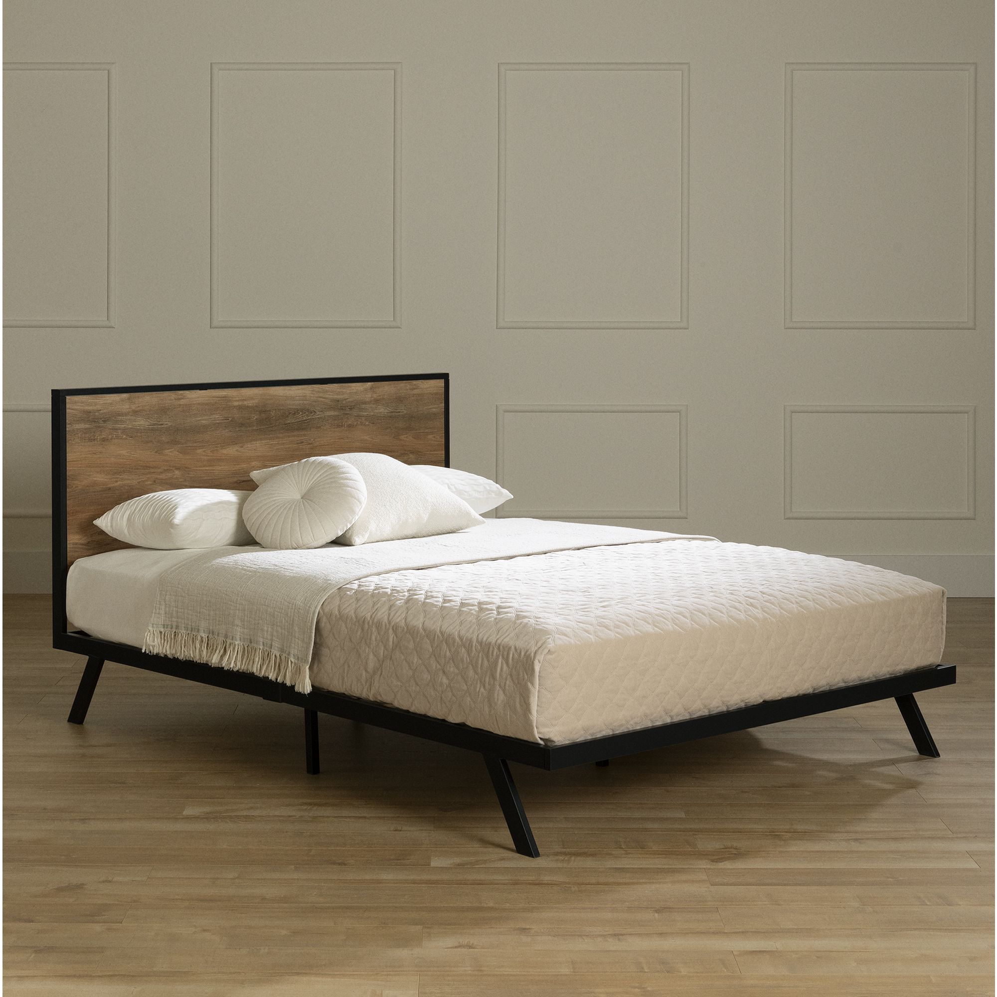 Barbara Queen Metal-Framed Bed Set Natural Mango and Matte Black