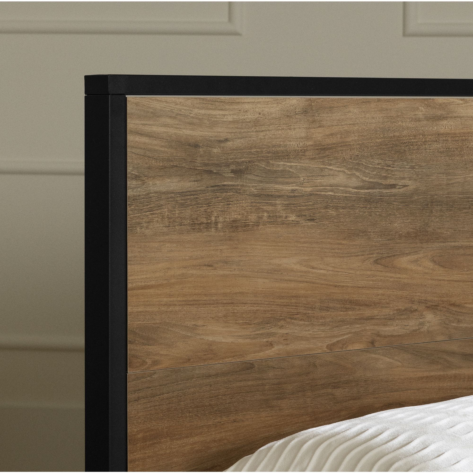 Barbara Queen Metal-Framed Bed Set Natural Mango and Matte Black