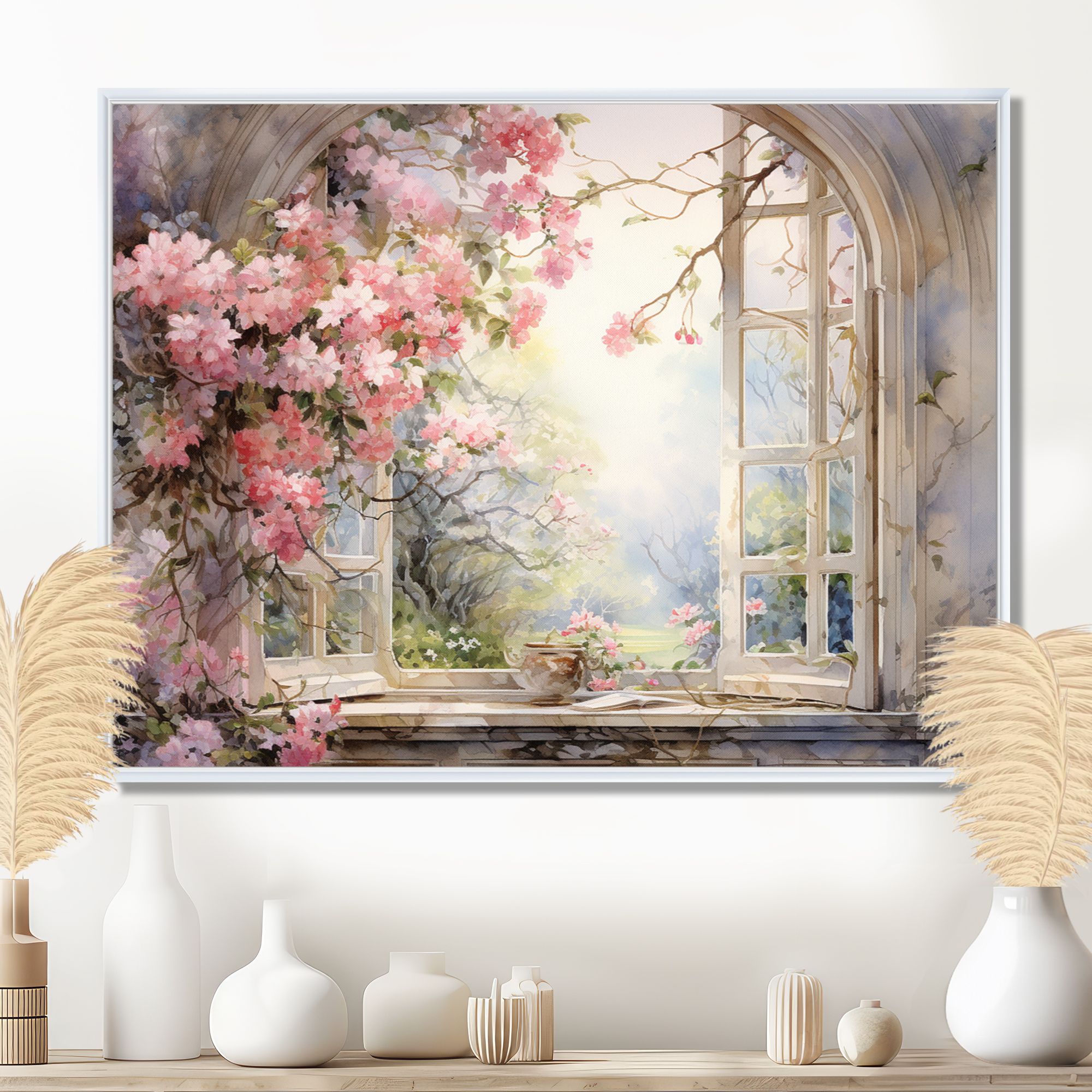 Blossoms by the Window – Pink Country Garden View