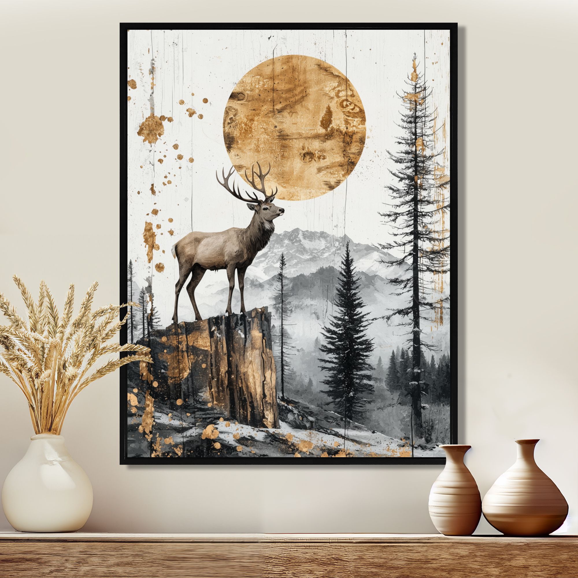 Grace in the Wild – Golden Deer Forest Landscape