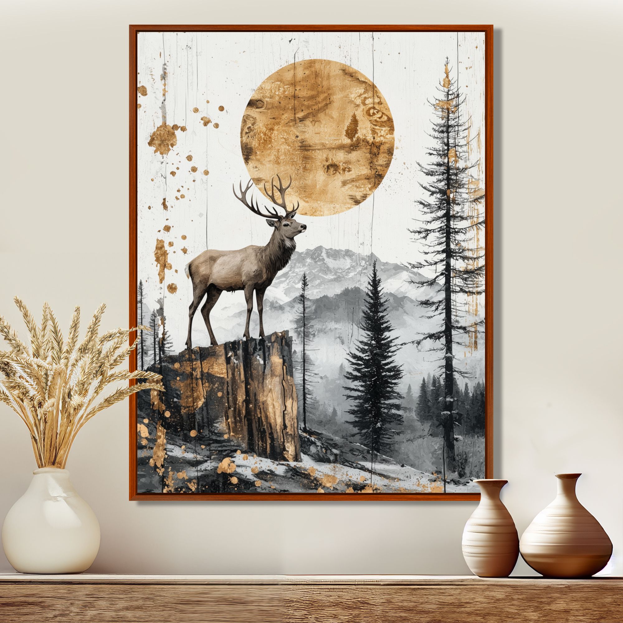 Grace in the Wild – Golden Deer Forest Landscape