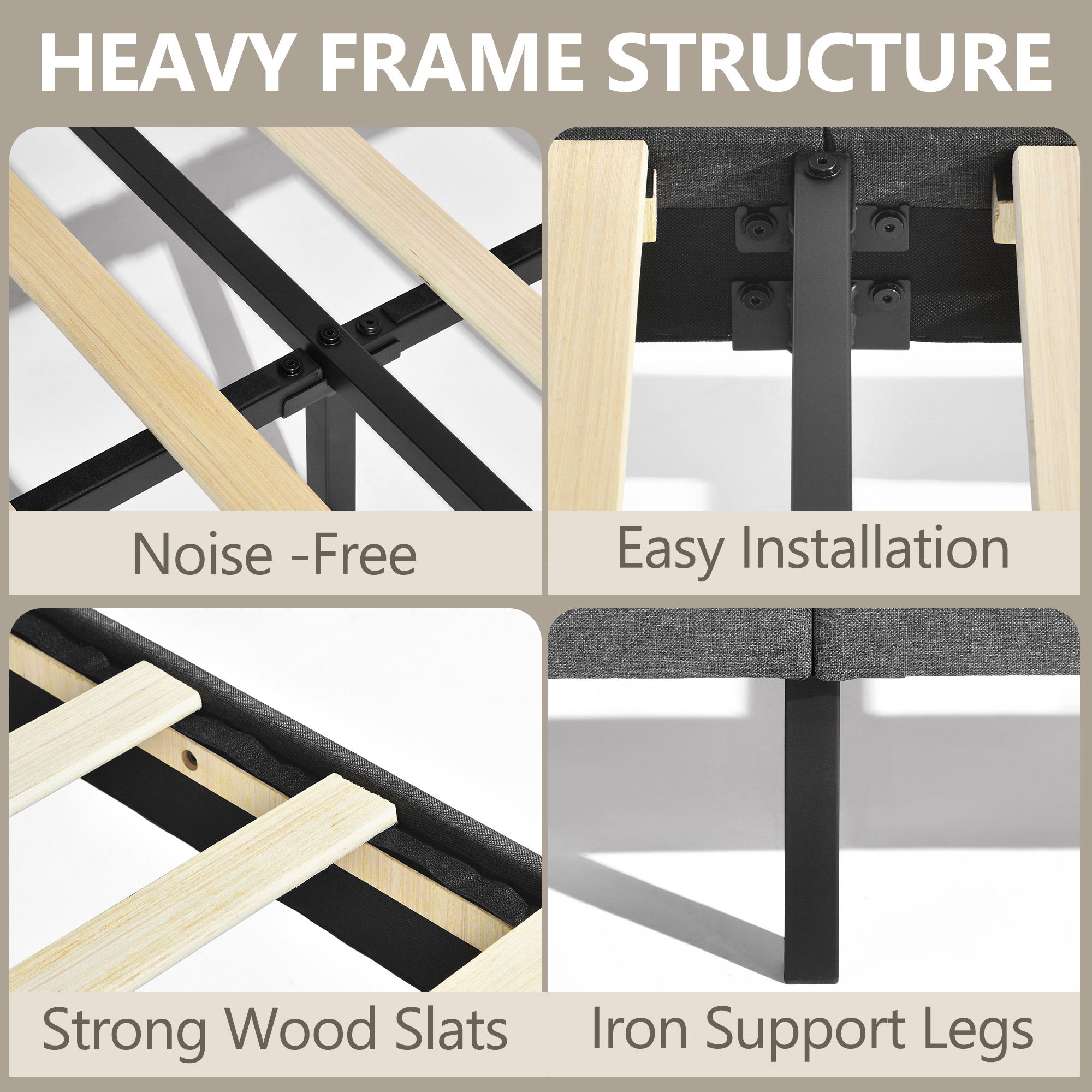 Upholstered Grey Foothill Twin Bed Frame with USB Ports and LED Lights