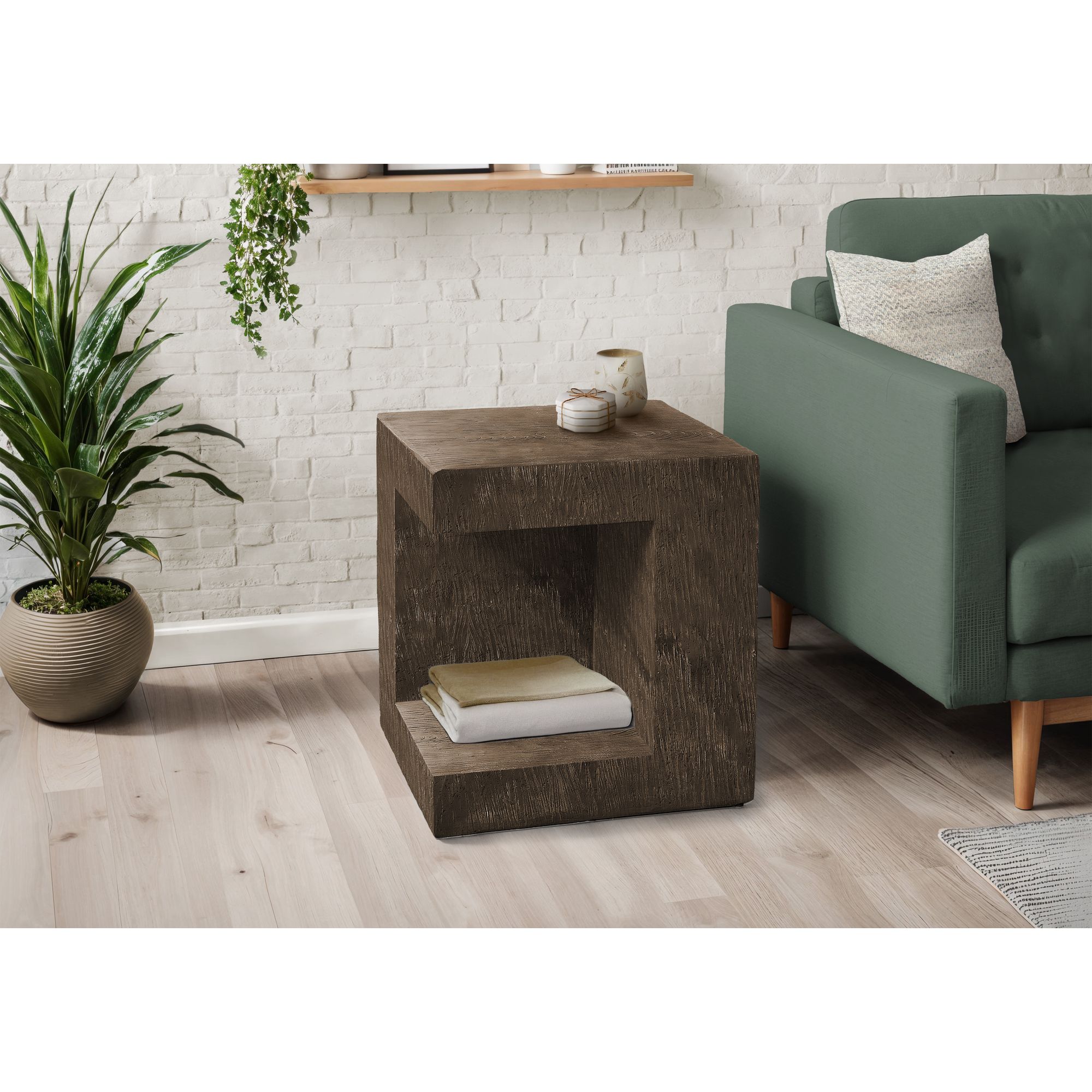 Walnut Cube Indoor/Outdoor Accent Table