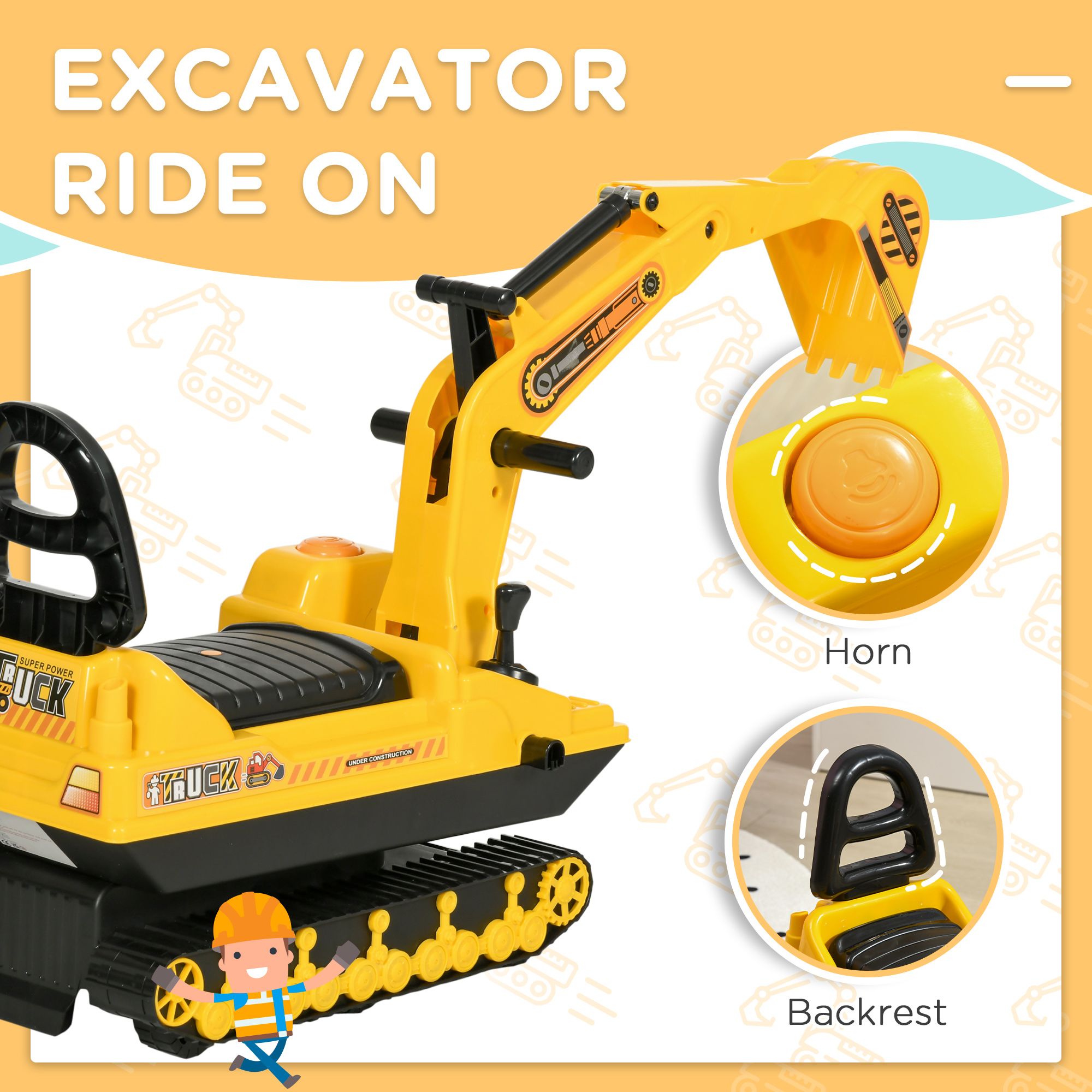 Kids Ride-On Excavator Toy Tractor