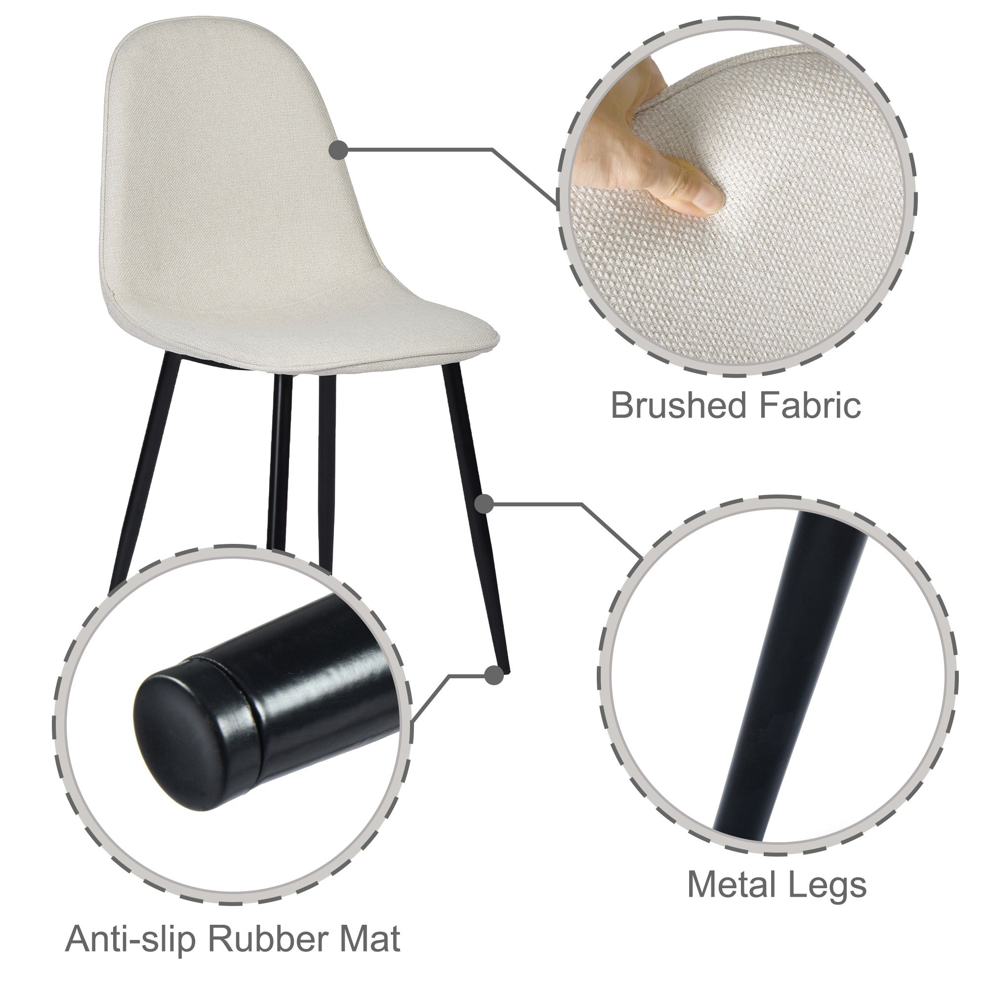 Modern 5-Piece Round Oak Dining Set with Beige Chairs