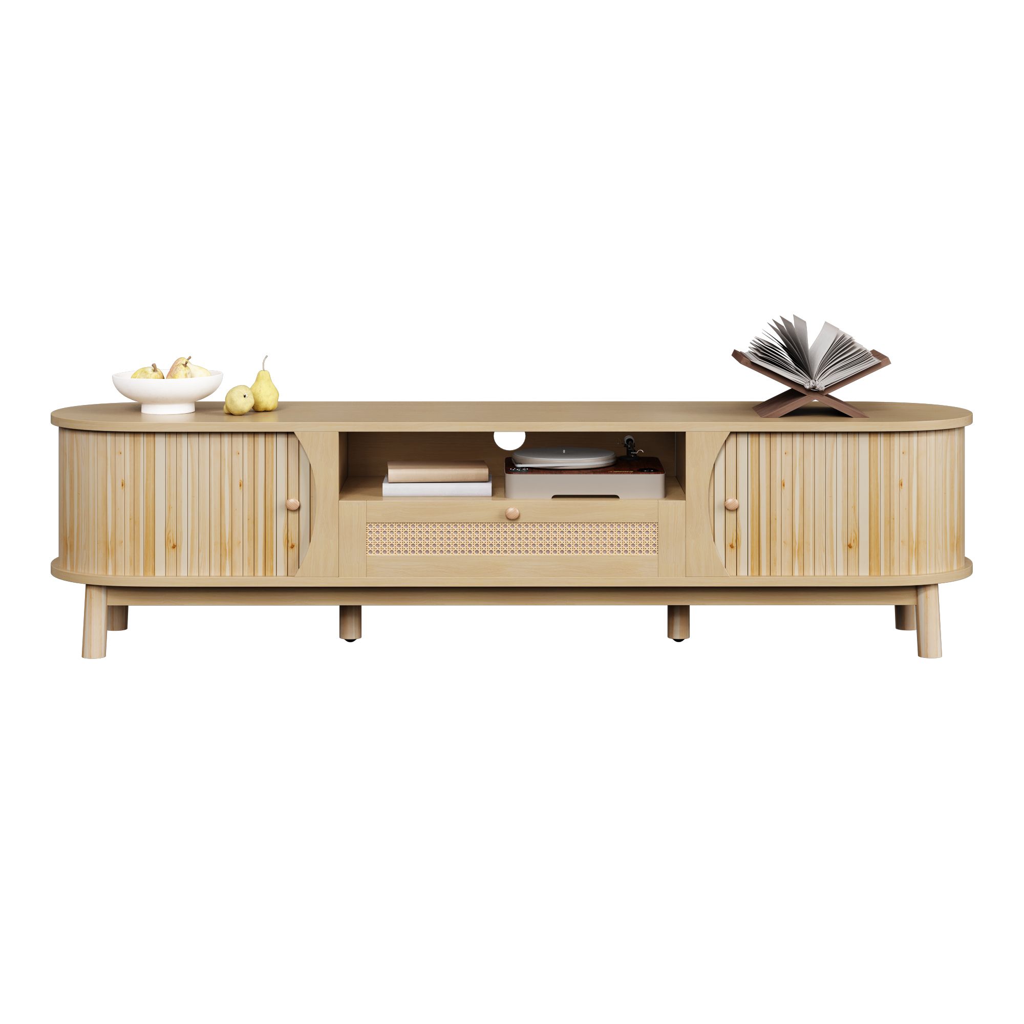 Rattan TV Cabinet with Doors and Drawers