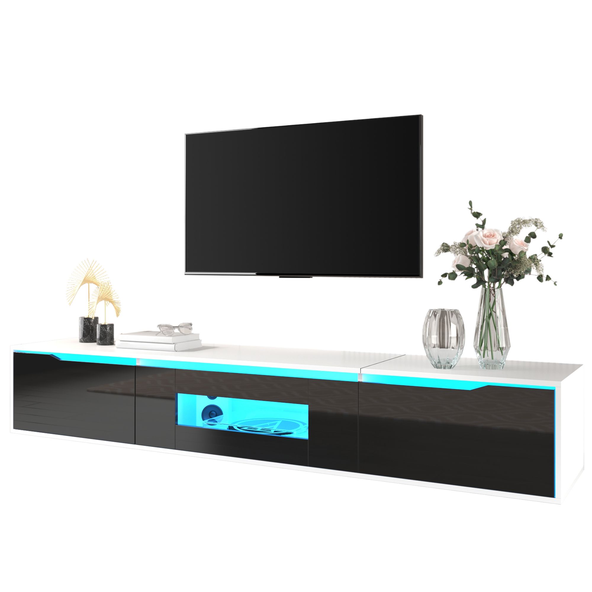 Sleek Modern High-Gloss TV Stand with LED Lighting