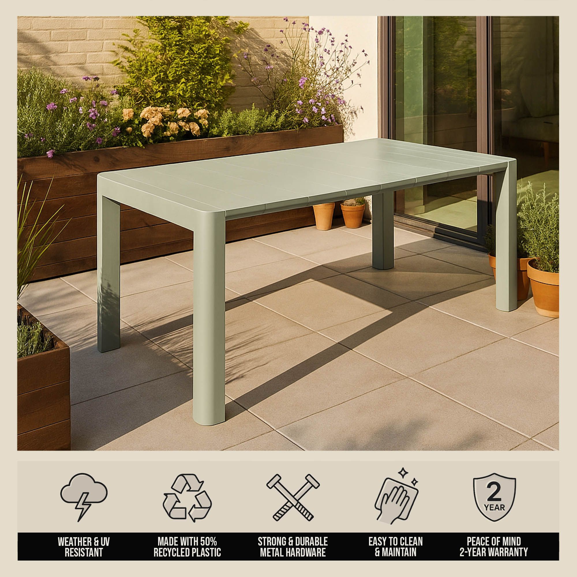 Patioflare Plus Table de patio rectangulaire en plastique recyclé couleur verte