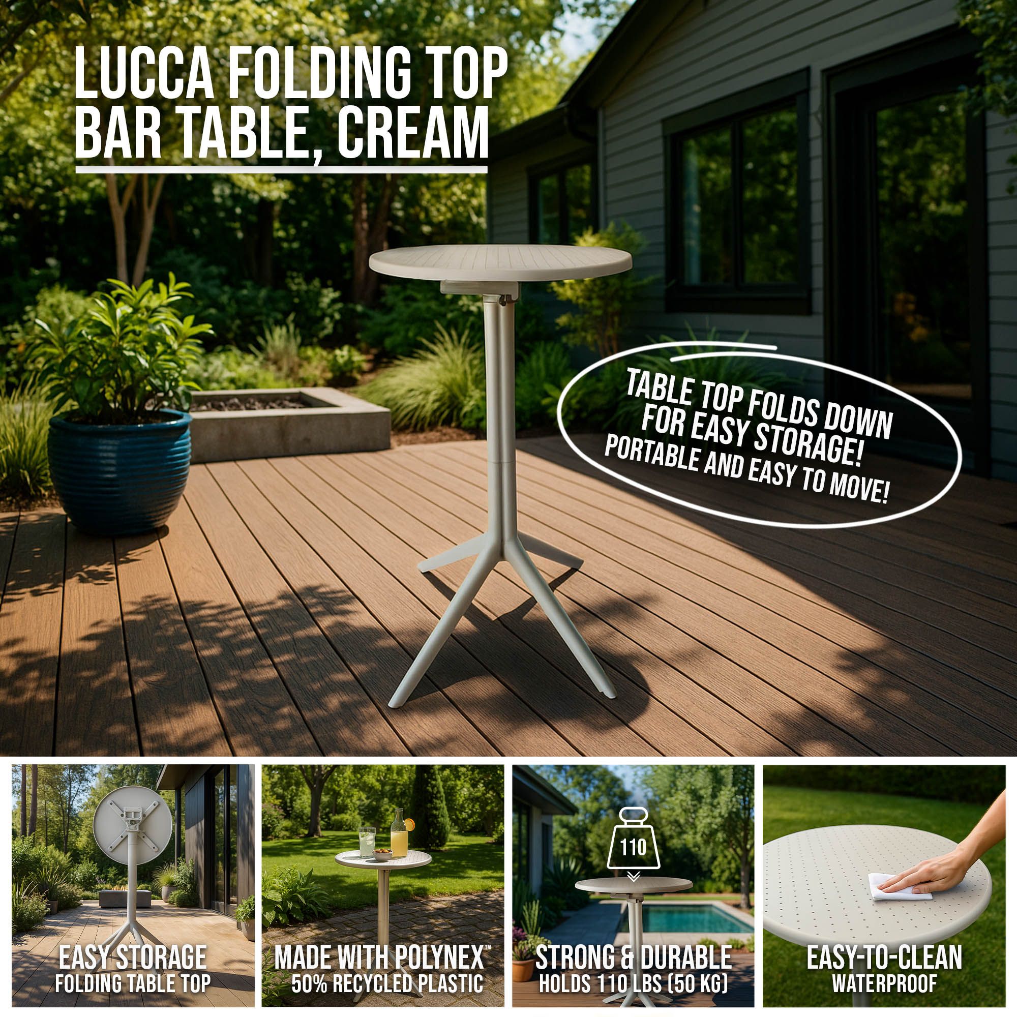Table de bar pliante Lucca Patioflare, grise