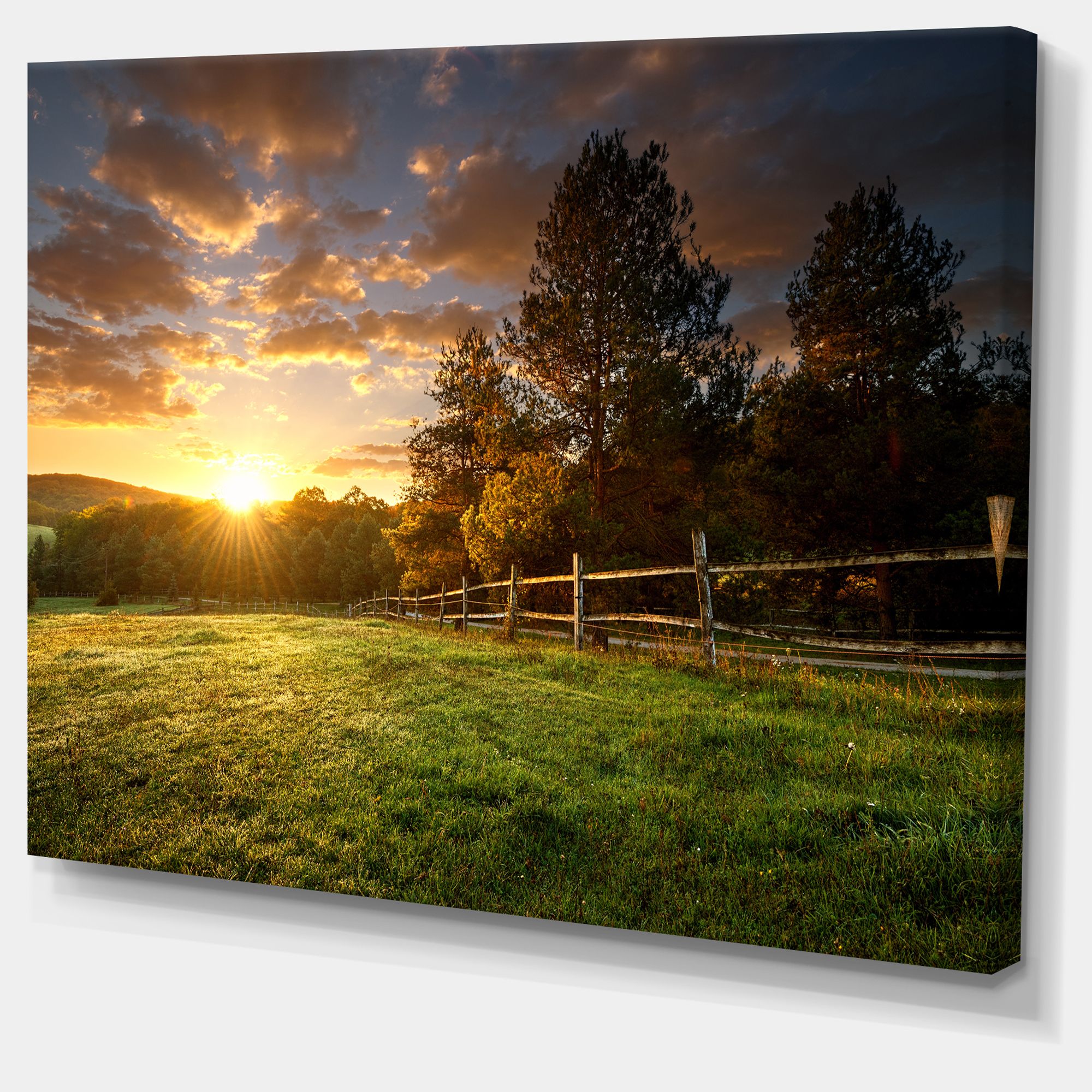 Toile « Fenced Ranch at Sunrise »