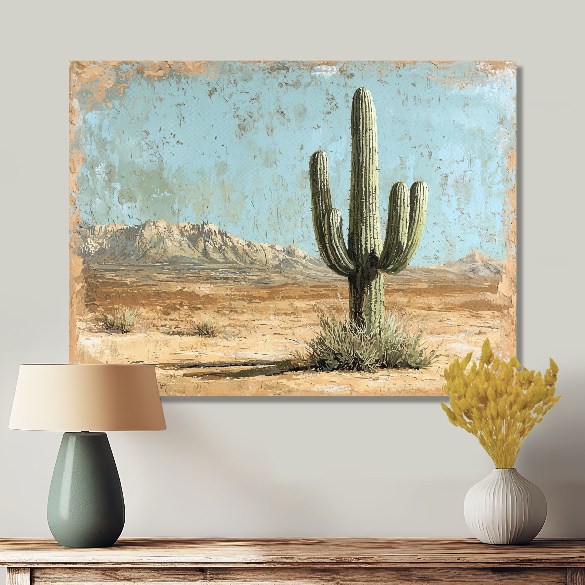 Desert Serenity – Cactus Landscape Painting