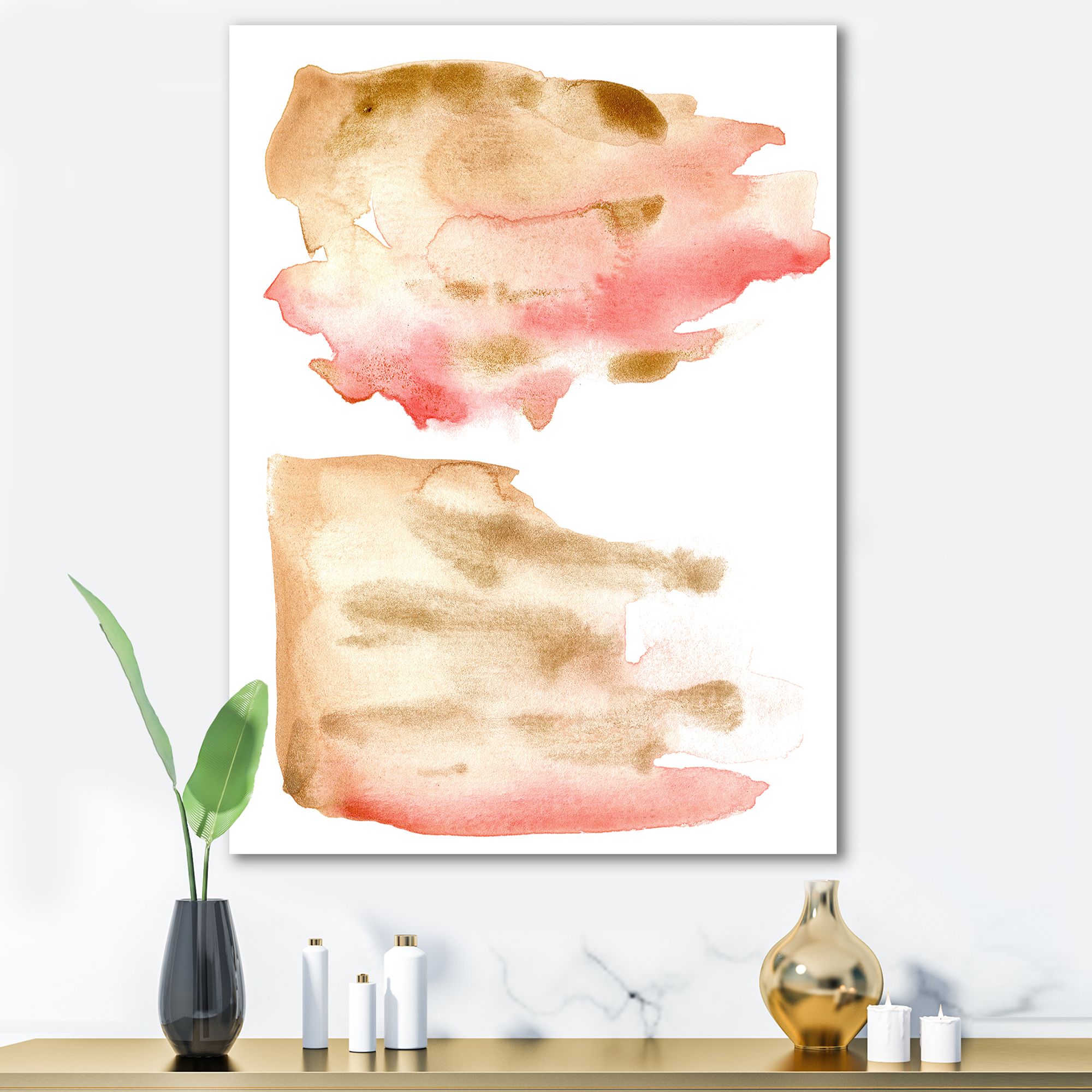 Toile « Pink Gold Red and Beige Abstract Clouds »