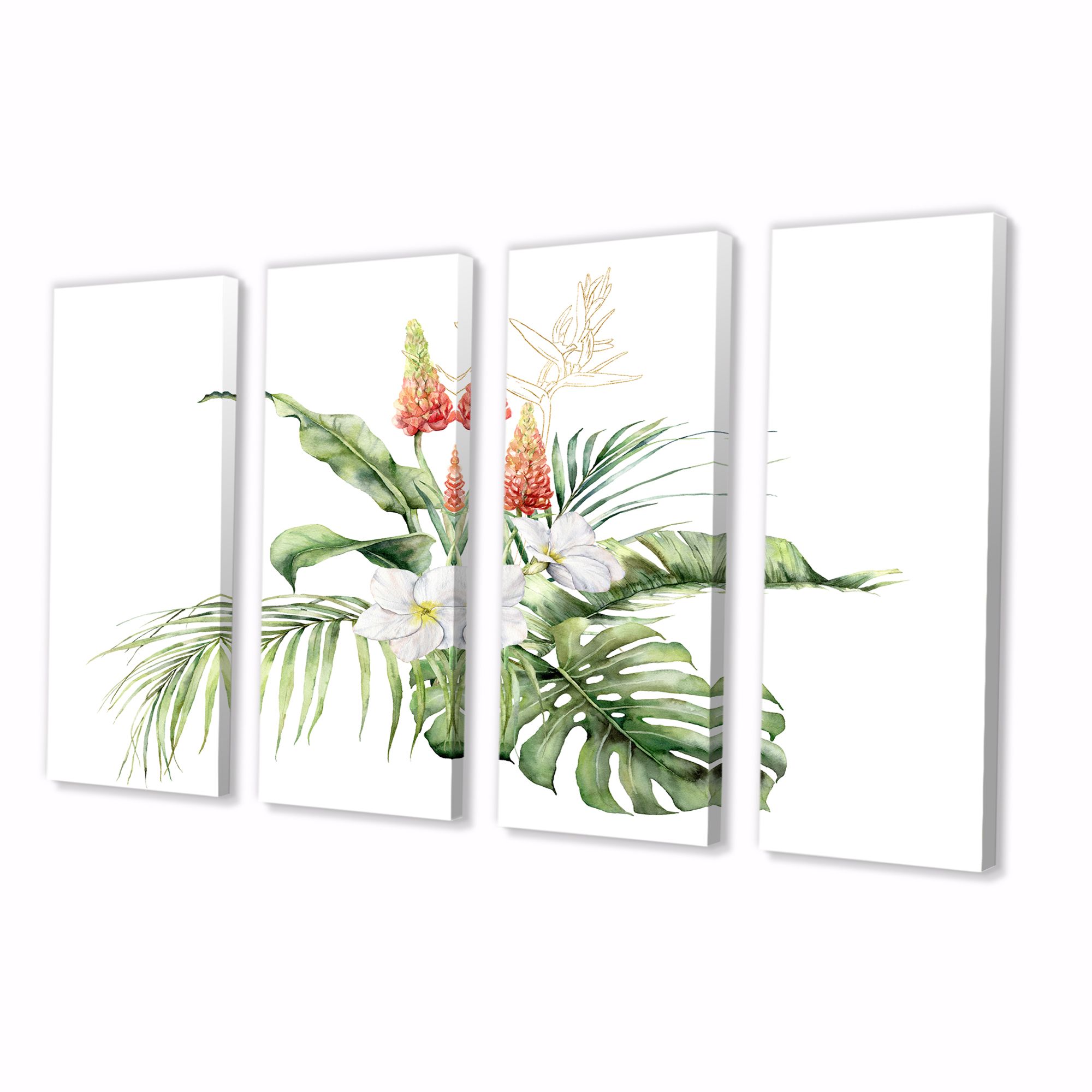 Panneaux de toile imprimée « Tropical Bouquet with Lupine Plumeria Palm Leaves »