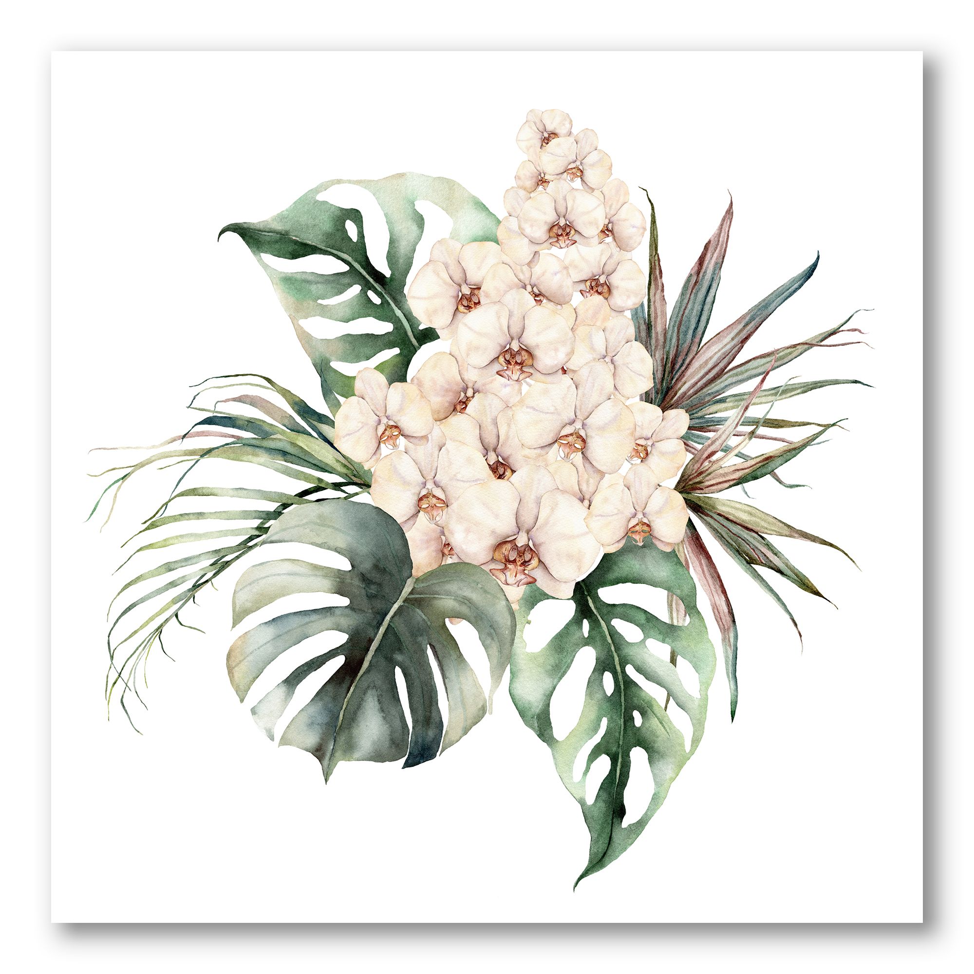 Toile « Bouquet with Orchids Monstera and Coconut Leaves »