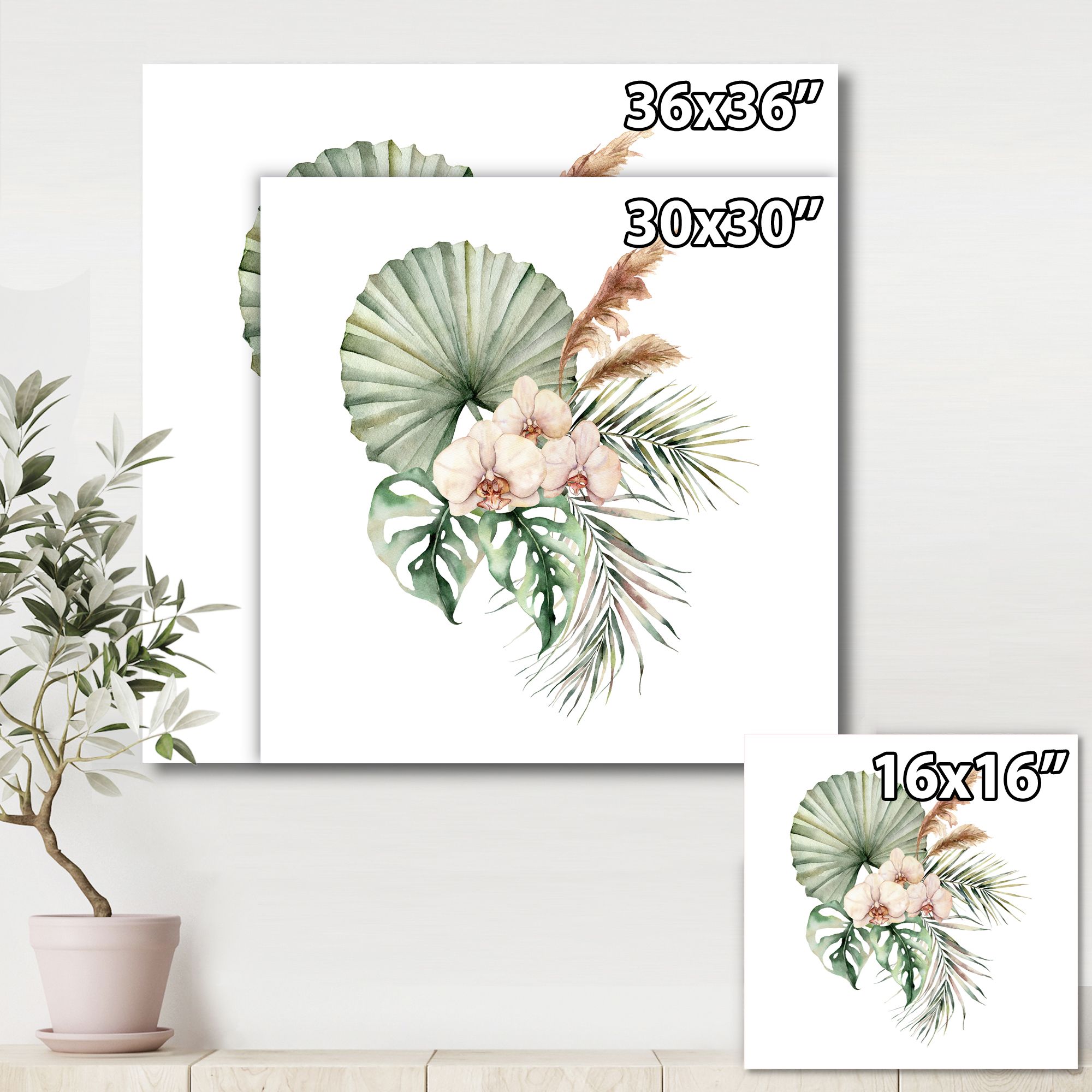 Toile « Tropical Bouquet with Orchids Palm Leaves »