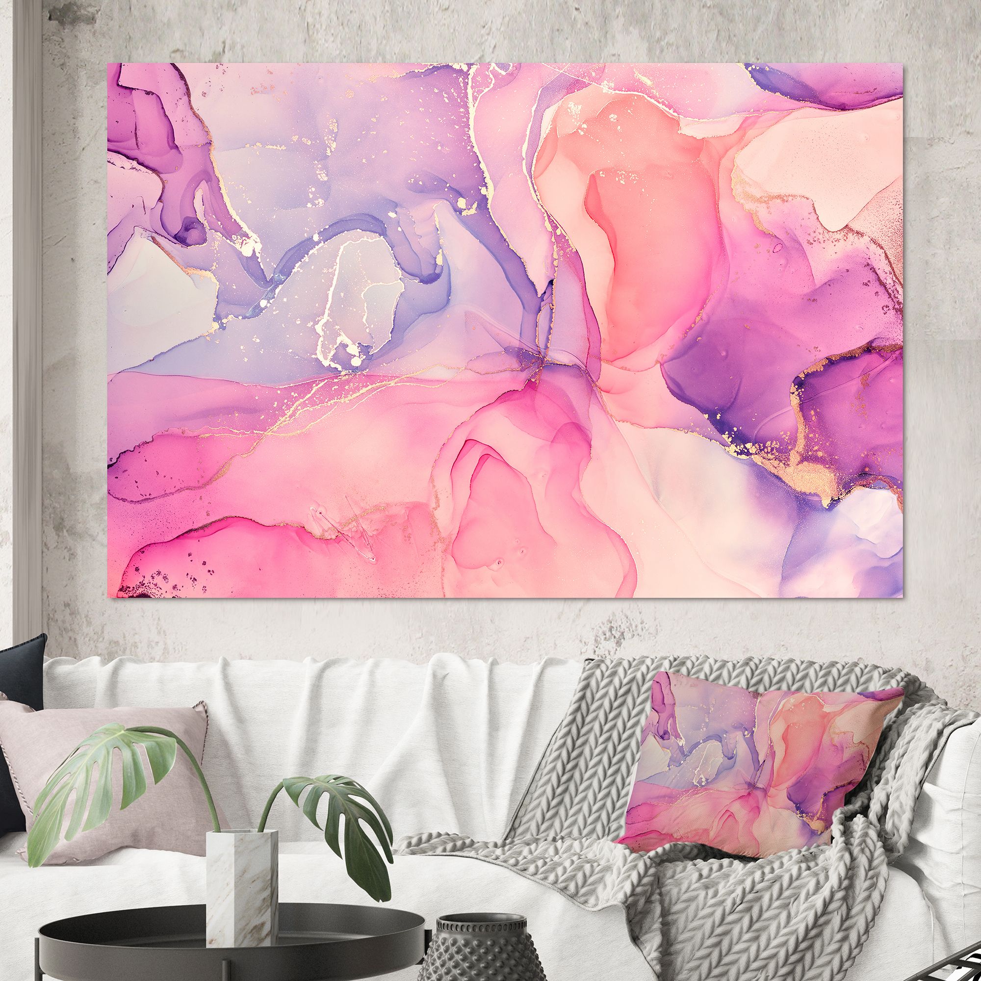 Toile imprimée « Pink and Purple Abstract Marble Texture I »