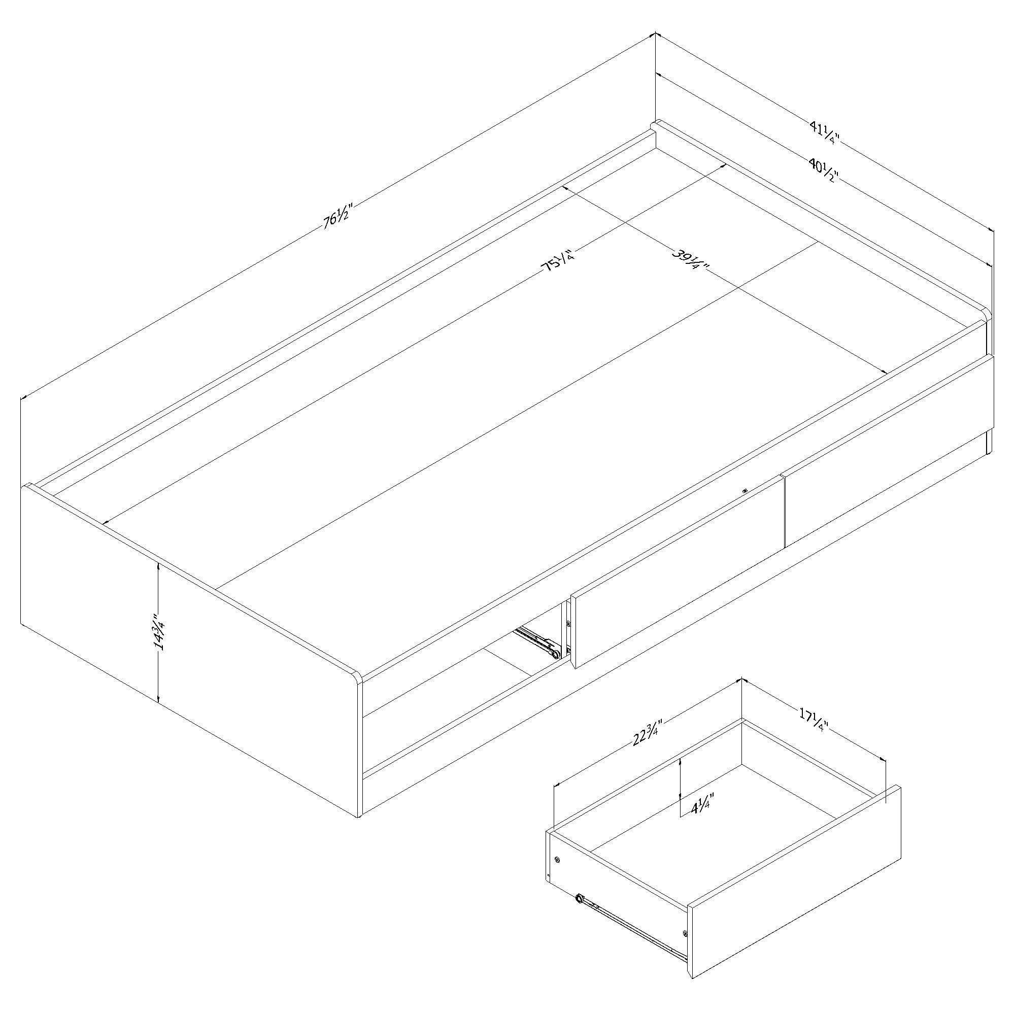 South Shore Furniture Arlen Twin Bed with 3 Drawers - White Pine