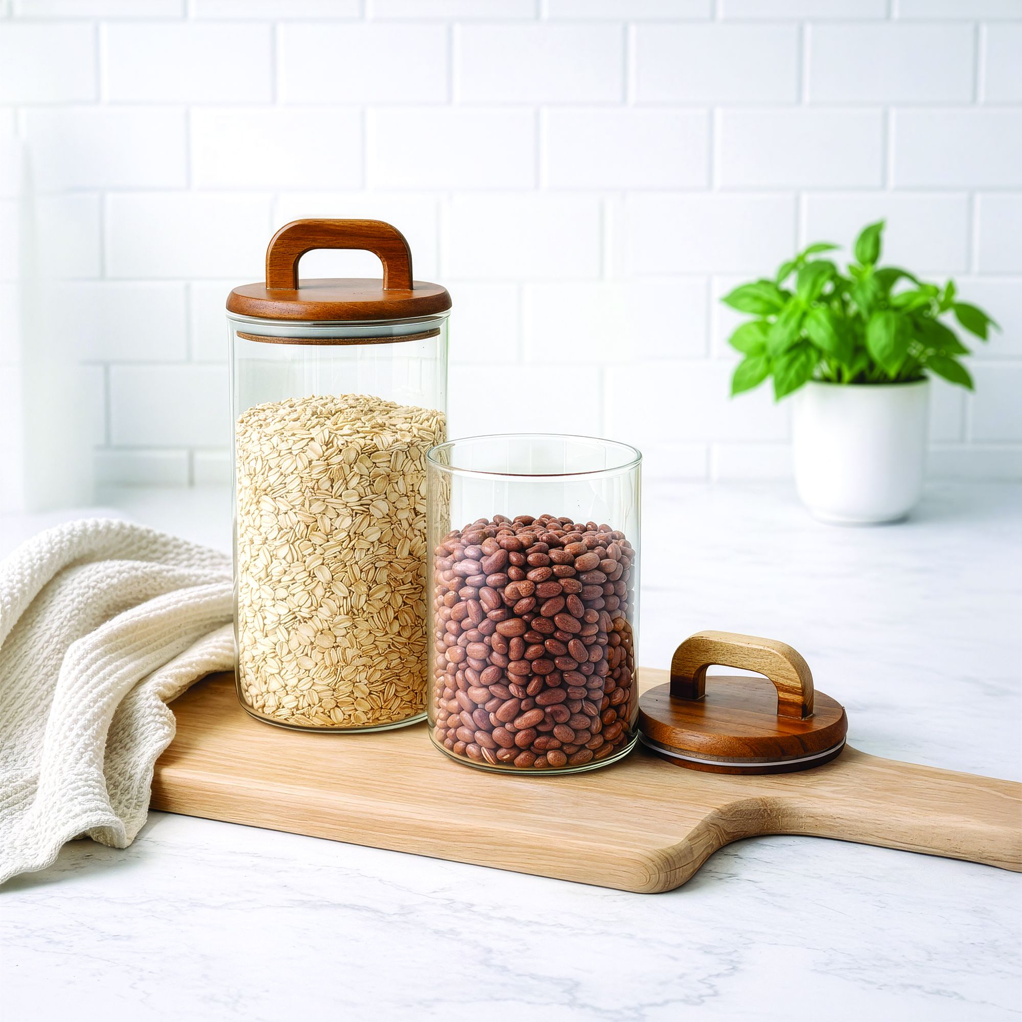 Safdie & Co Glass Storage Jars with Wood Lids, Set of 2
