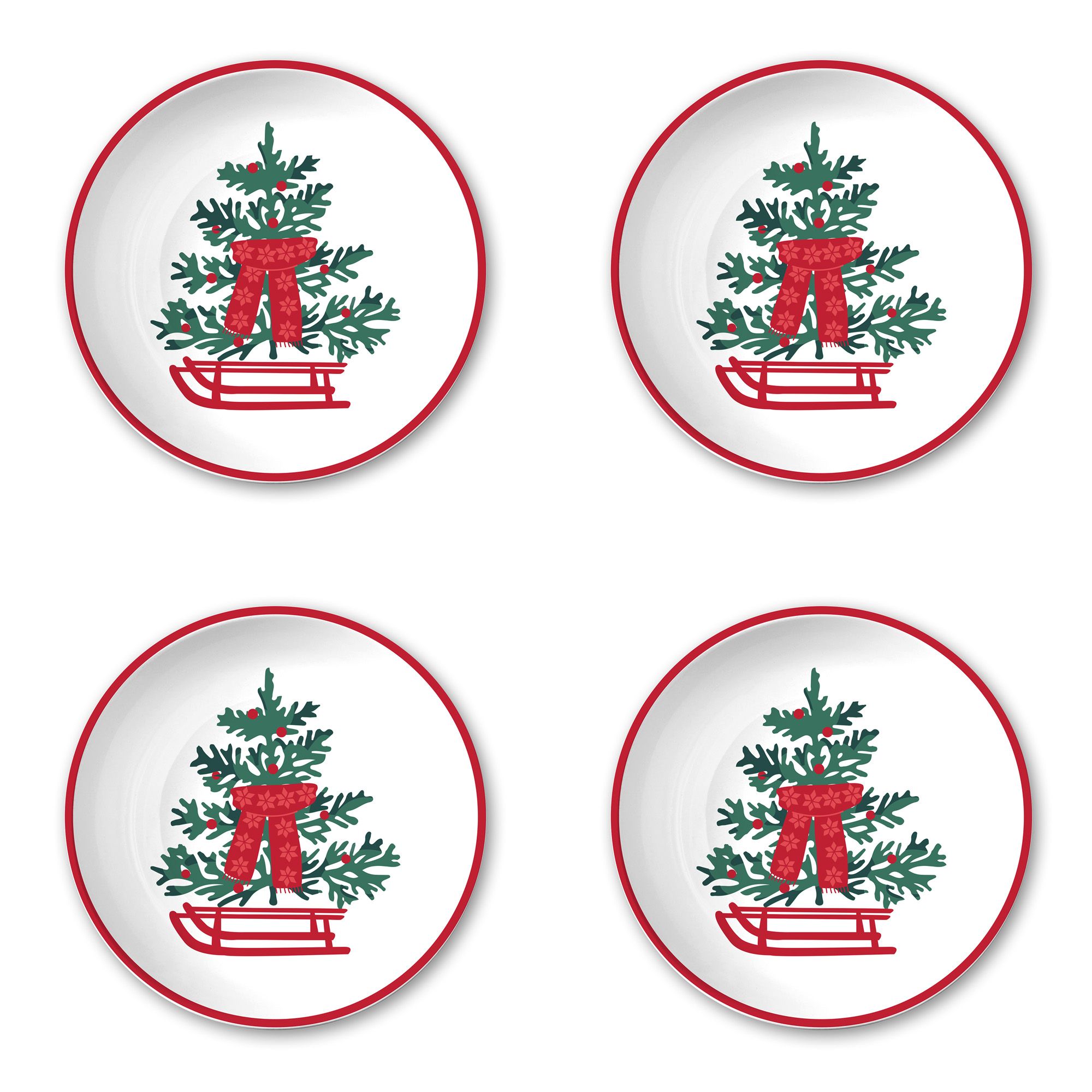 Sledding Tree Printed Side Plates, Set of 4 