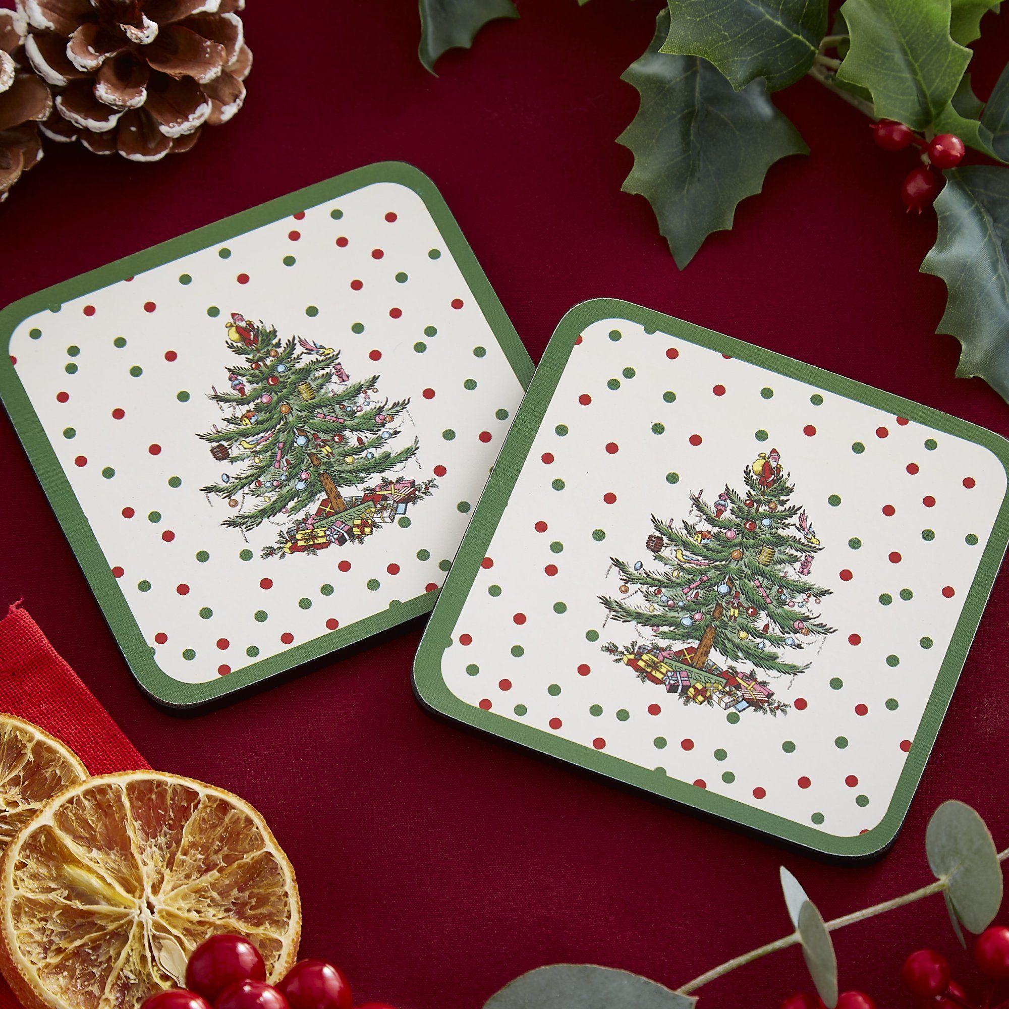 Spode Christmas Tree Polka Dot Set of 4 Coasters