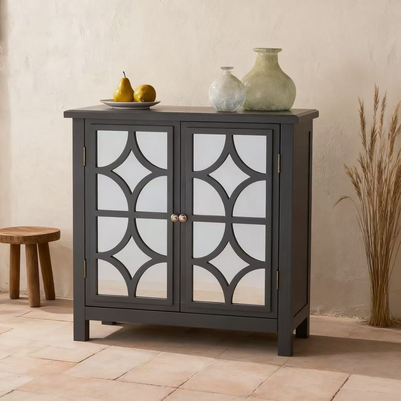 Firwood Mirror Double Door Cabinet - Grey