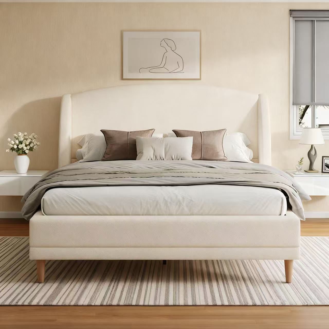 Hazel Wingback Boucle Upholstered Bed Frame