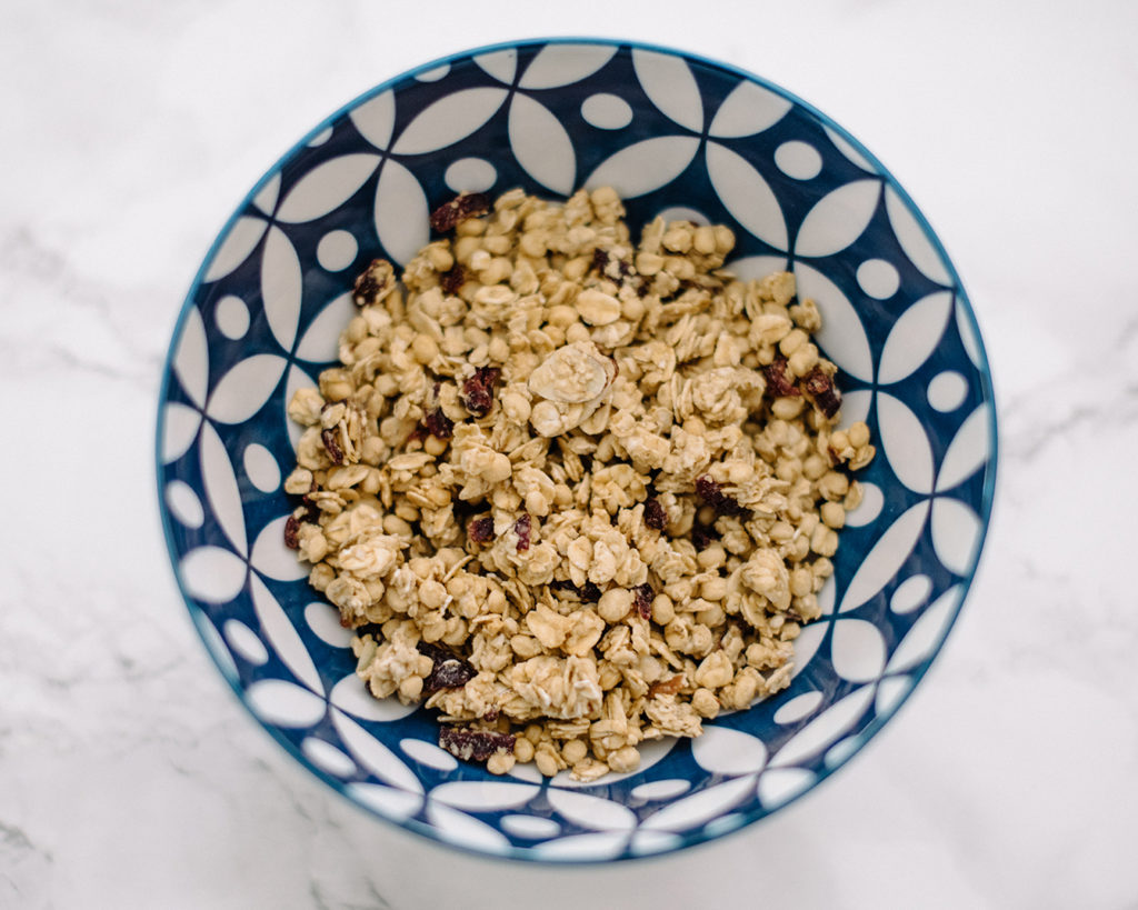  Blue and white porcelain bowl with granola