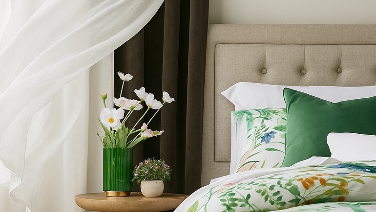 Picture of a white summer curtain in a bedroom